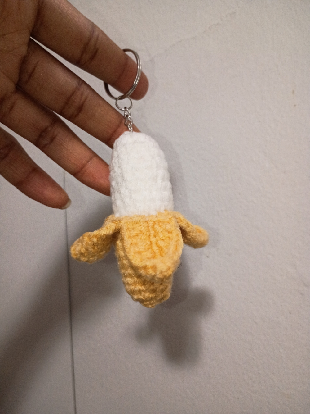 1pc Plush Banana Keychain - Yellow & White Accessory
